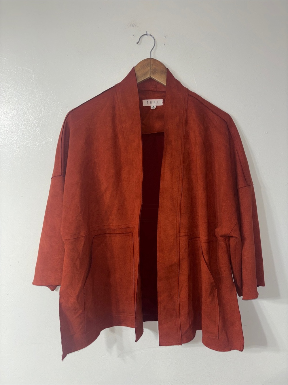 THML Open-Front Faux Suede Jacket Coat in Rust Red Orange Size Medium
